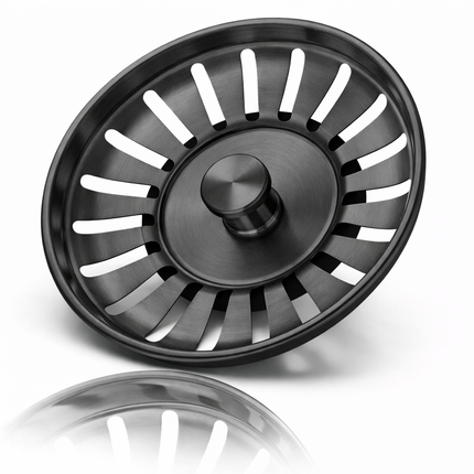 Waterval Korfplugset Ø114 mm – Gootsteen Afvoerplug – RVS 304 – G1½ – Geborsteld – Zonder Overloop – Gunmetal Grey