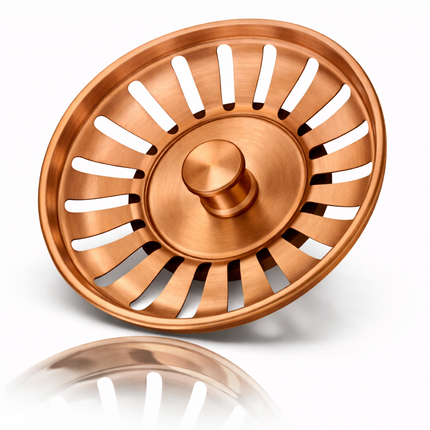 Waterval Korfplugset Ø114 mm – Gootsteen Afvoerplug – RVS 304 – G1½ – Geborsteld – Zonder Overloop – Rose Copper