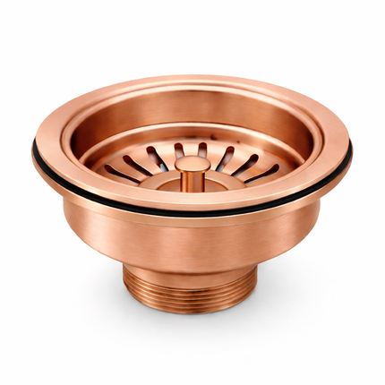 Waterval Korfplugset Ø114 mm – Gootsteen Afvoerplug – RVS 304 – G1½ – Geborsteld – Zonder Overloop – Rose Copper