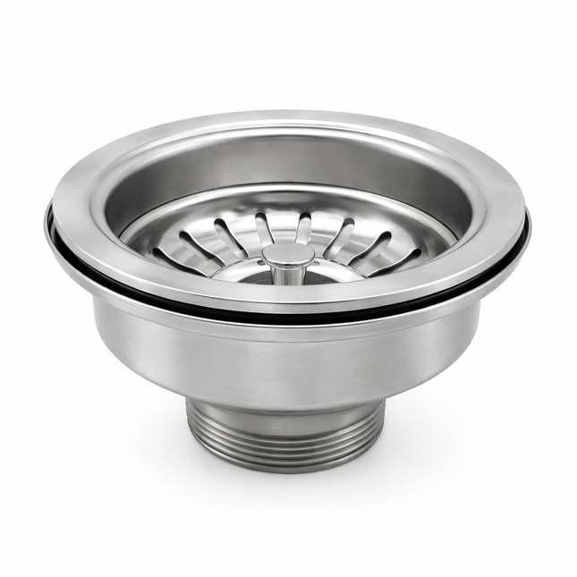 Waterval Korfplugset Ø114 mm – Gootsteen Afvoerplug – RVS 304 – G1½ – Geborsteld – Zonder Overloop – Zilver
