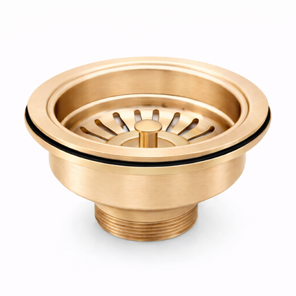 Waterval Korfplugset Ø114 mm – Gootsteen Afvoerplug – RVS 304 – G1½ – Geborsteld – Zonder Overloop – Goud
