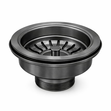 Waterval Korfplugset Ø114 mm – Gootsteen Afvoerplug – RVS 304 – G1½ – Geborsteld – Zonder Overloop – Gunmetal Grey