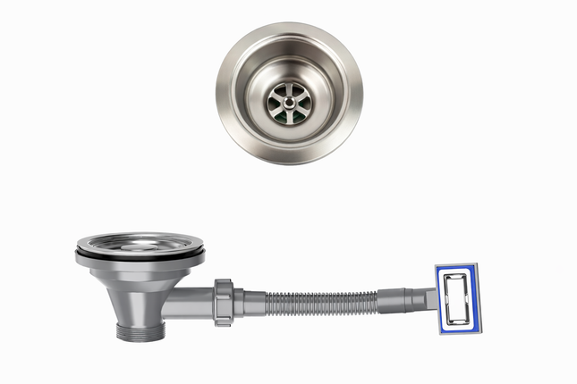 Waterval - Korfplugset met Overloop - 114 mm - RVS 304 - Geborsteld Zilver