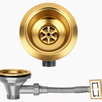 Waterval Korfplugset met Overloop 114 mm – RVS 304 – Complete Set – G1 ½" – Goud