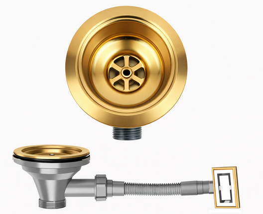 Waterval Korfplugset met Overloop 114 mm – RVS 304 – Complete Set – G1 ½" – Goud