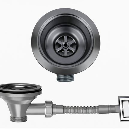 Waterval Korfplugset met Overloop 114 mm – RVS 304 – Complete Set – G1 ½" – Gunmetal Grey