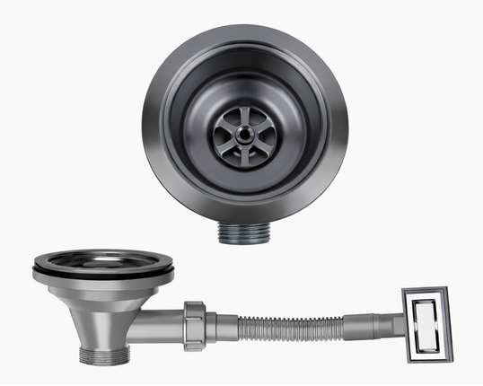 Waterval Korfplugset met Overloop 114 mm – RVS 304 – Complete Set – G1 ½" – Gunmetal Grey