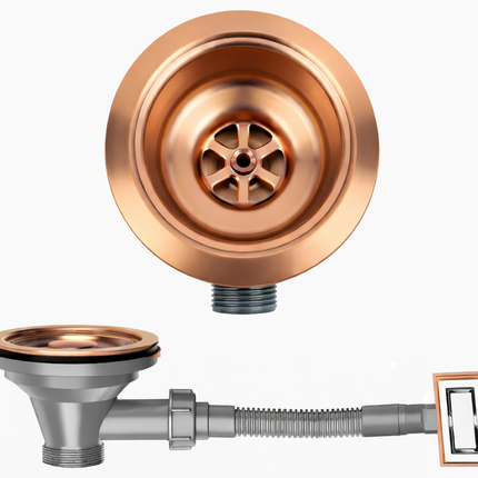 Waterval Korfplugset met Overloop 114 mm – RVS 304 – Complete Set – G1 ½" – Rosé Copper