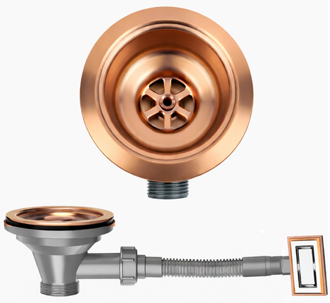 Waterval Korfplugset met Overloop 114 mm – RVS 304 – Complete Set – G1 ½" – Rosé Copper