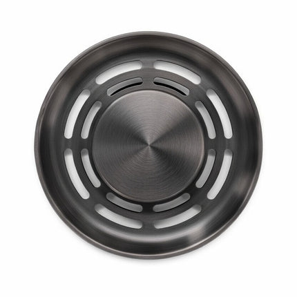 Waterval Gootsteen Zeef 84mm – RVS 304 Korfplug / Afvoerzeef – Geborsteld – Inclusief 3 Verwisselbare Pinnen – Gunmetal Grey
