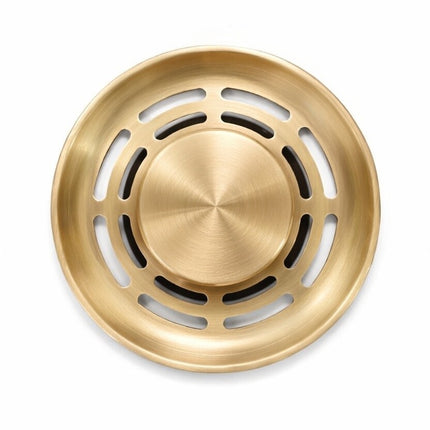 Waterval Gootsteen Zeef 84mm – RVS 304 Korfplug / Afvoerzeef – Geborsteld – Inclusief 3 Verwisselbare Pinnen – Goud