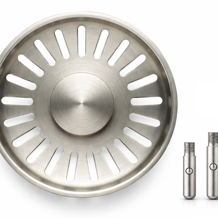 Waterval Gootsteenzeef 84mm – RVS 304 Korfplug / Afvoerzeef – Geborsteld – Inclusief 3 Verwisselbare Pinnen - Zilver