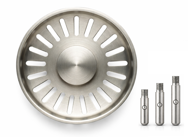 Waterval Gootsteenzeef 84mm – RVS 304 Korfplug / Afvoerzeef – Geborsteld – Inclusief 3 Verwisselbare Pinnen - Zilver