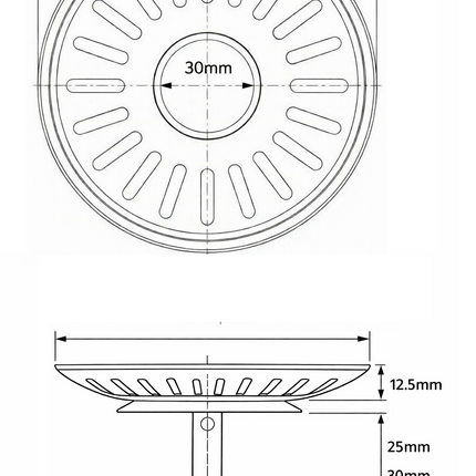 Waterval Gootsteenzeef 84mm – RVS 304 Korfplug / Afvoerzeef – Geborsteld – Inclusief 3 Verwisselbare Pinnen - Zilver