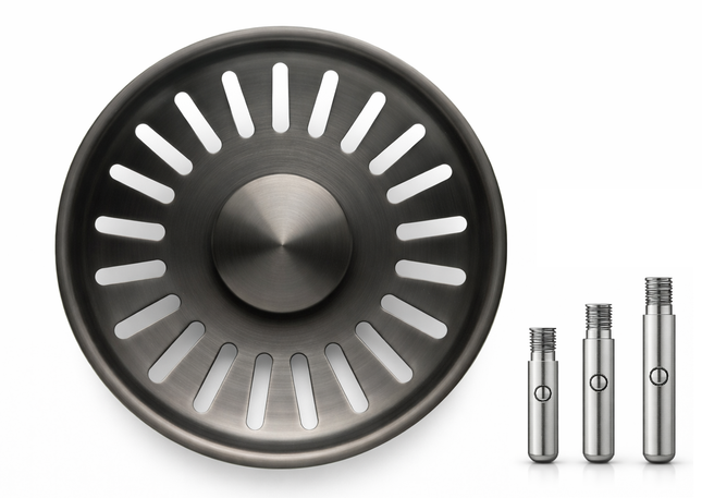 Waterval Gootsteenzeef 84mm – RVS 304 Korfplug / Afvoerzeef – Geborsteld – Inclusief 3 Verwisselbare Pinnen - Gunmetal Grey