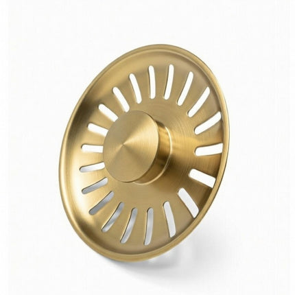 Waterval Gootsteenzeef Ø84 mm – RVS 304 Korfplug / Afvoerzeef – Geborsteld – Inclusief 3 Verwisselbare Pinnen - Goud
