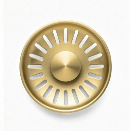 Waterval Gootsteenzeef Ø84 mm – RVS 304 Korfplug / Afvoerzeef – Geborsteld – Inclusief 3 Verwisselbare Pinnen - Goud