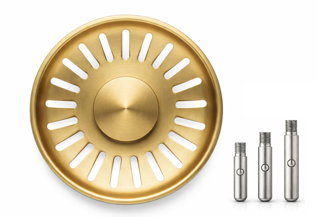 Waterval Gootsteenzeef Ø84 mm – RVS 304 Korfplug / Afvoerzeef – Geborsteld – Inclusief 3 Verwisselbare Pinnen - Goud