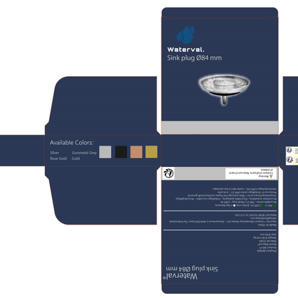 Waterval Premium Korfplug 84mm – RVS 304 – Brushed Afwerking – Inclusief 3 Verwisselbare Pinnen – Universele Afvoerplug – Gunmetal Grey