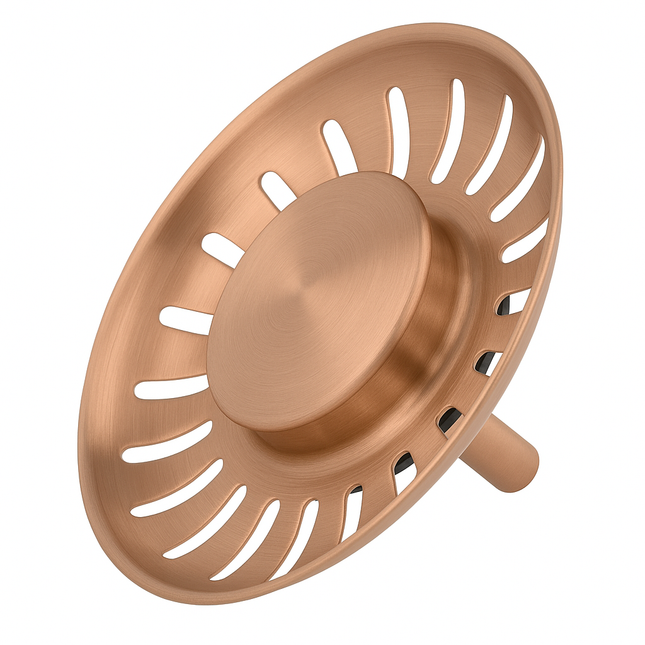 Waterval Premium Korfplug 84mm – RVS 304 – Brushed Afwerking – Inclusief 3 Verwisselbare Pinnen – Universele Afvoerplug – Rose Gold