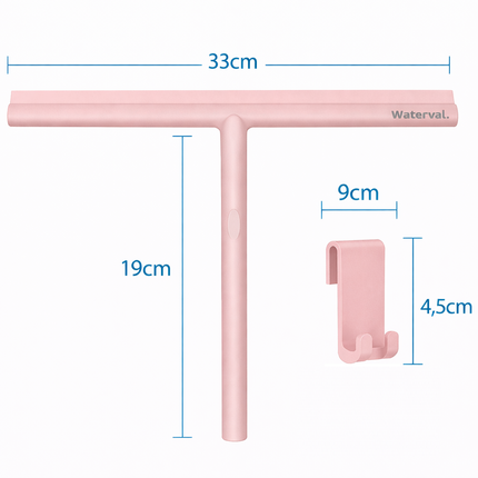 Waterval® XL Douchewisser 33 cm – Siliconen Trekker voor Douchewand & Badkamer – Inclusief Ophanghaak – Streeploos – Oudroze