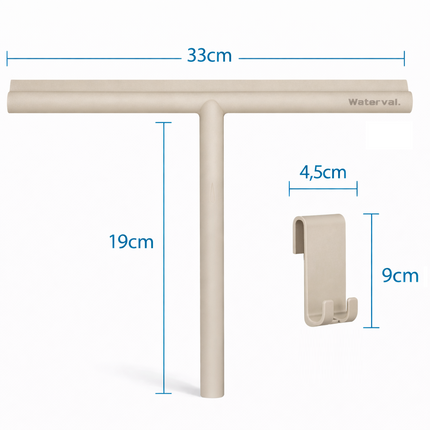 Waterval XL Douchewisser 33 cm – Siliconen Trekker voor Douchewand & Badkamer – Inclusief Ophanghaak – Streeploos – Taupe