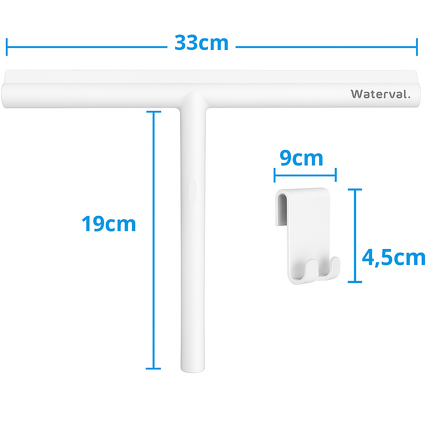 Waterval® XL Douchewisser 33 cm – Siliconen Trekker voor Douchewand & Badkamer – Inclusief Ophanghaak – Streeploos – Wit