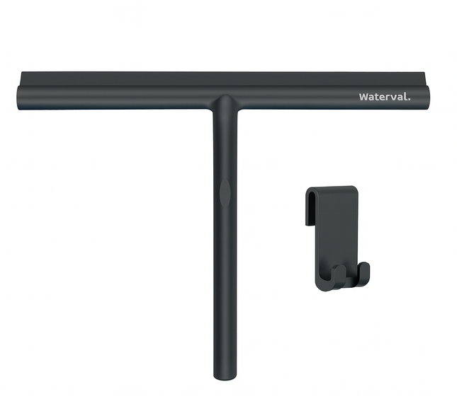 Waterval® XL Douchewisser 33 cm – Siliconen Trekker voor Douchewand & Badkamer – Inclusief Ophanghaak – Streeploos – Zwart