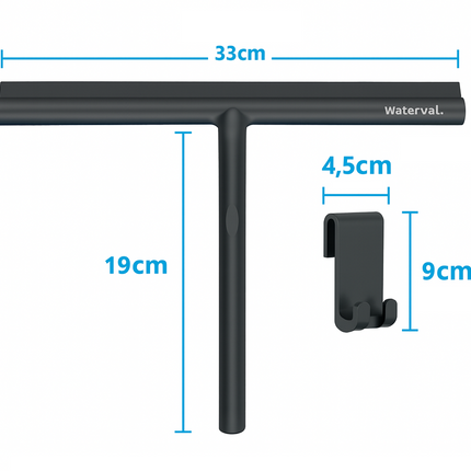 Waterval® XL Douchewisser 33 cm – Siliconen Trekker voor Douchewand & Badkamer – Inclusief Ophanghaak – Streeploos – Zwart