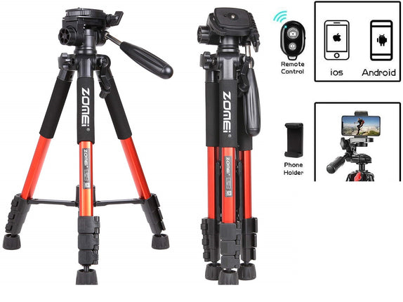 Professioneel Universeel Lichtgewicht DSLR Camerastatief - Voor de Sony / Canon / Nikon Camera – Tripod 140CM - Oranje