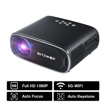 BlitzWolf® BW-V4 1080P Projector - 5G WiFi, Auto Focus, Keystone Correctie - Slimme Bioscoop