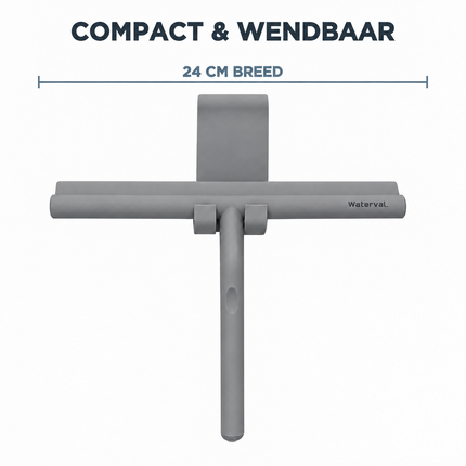 Waterval Luxe Siliconen Douchewisser Antraciet - Met Raamhaak Zonder Boren - Vloertrekker - Trekker Douche en Badkamer - 24 cm