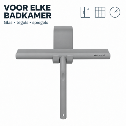Waterval Luxe Siliconen Douchewisser Antraciet - Met Raamhaak Zonder Boren - Vloertrekker - Trekker Douche en Badkamer - 24 cm