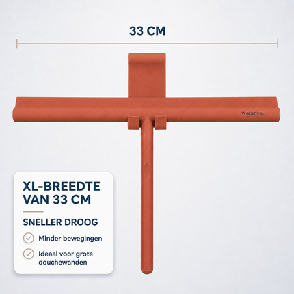 Waterval Douchewisser XL - 33 cm - Siliconen - Terracotta - Inclusief Ophanghaak