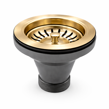 Waterval Korfplugset 114 mm – Zonder Overloop – RVS 304 – G1½ – Universele Gootsteenplug set – Goud