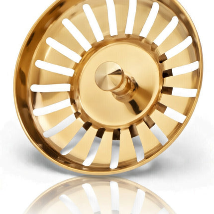 Waterval Korfplugset 114 mm – Zonder Overloop – RVS 304 – G1½ – Universele Gootsteenplug set – Goud