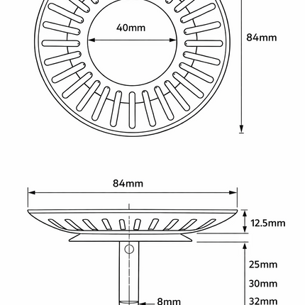 Waterval Premium Korfplug 84mm – RVS 304 – Brushed Afwerking – Inclusief 3 Verwisselbare Pinnen – Universele Afvoerplug – Zilver