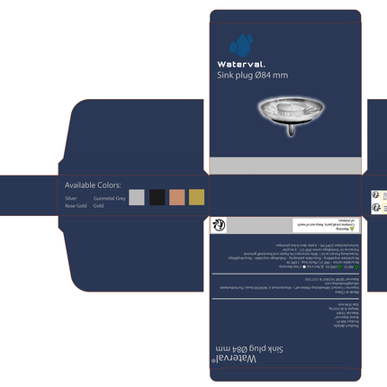 Waterval Premium Korfplug 84mm – RVS 304 – Brushed Afwerking – Inclusief 3 Verwisselbare Pinnen – Universele Afvoerplug – Gunmetal Grey