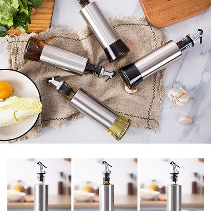 Waterval RVS Olijfoliefles Set Deluxe 500ML - Olieflessen met Schenktuit – 3 Olijfolie flessen - Olie fles glas - Cadeautip image 4