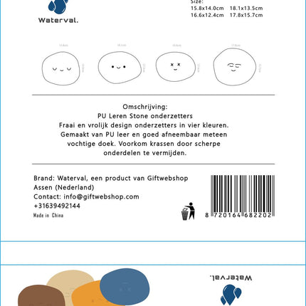 Waterval Smiley Stone onderzetters – PU Leren onderzetters – Set van 4 stuks – Extra breed image 7