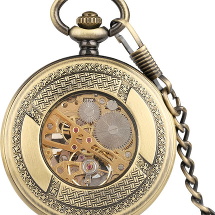 Vintage Zakhorloge Skeleton - Met ketting - Mechanisch zakhorloge met handmatige opwinding - Lichtgevend – Brons image 2