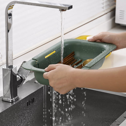 Waterval gootsteenzeef uitschuifbaar vergiet keuken – Wassen groente en fruit – Afgieten pasta hulpmiddel - Donkergroen image 9
