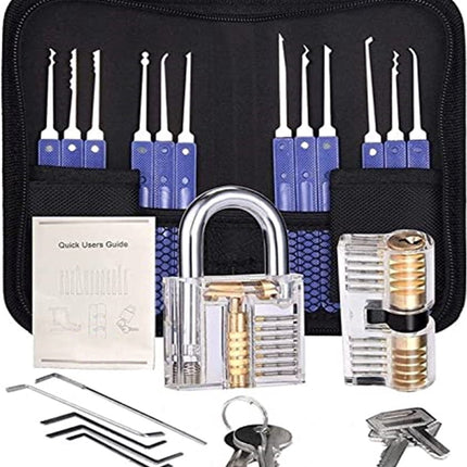 Lock Premium Lockpick Set – 20-delig – Inclusief 2 transparante sloten – Lockpicken voor beginners en professionals