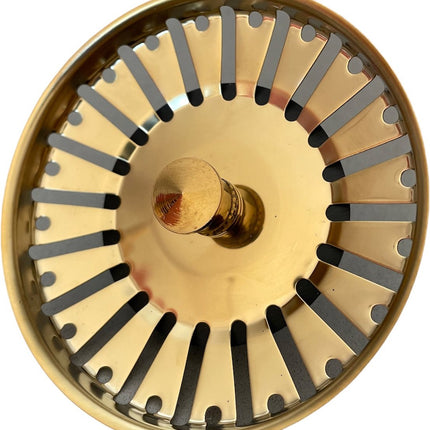 RVS Gootsteen Afvoer Plug Keuken - Geen Verstopping – Spoelbak zeef - Afvoerstopper - Korfplug – Gootsteen zeef - 84mm Goud