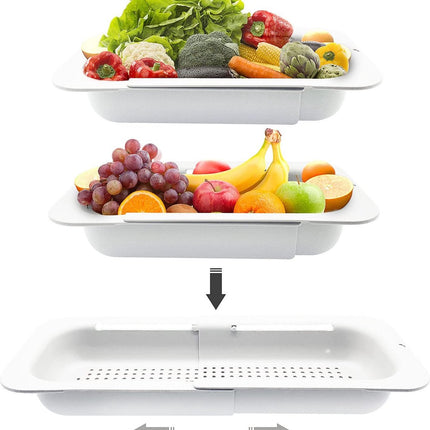 Waterval gootsteenzeef uitschuifbaar vergiet keuken – Wassen groente en fruit – Afgieten pasta hulpmiddel - Wit