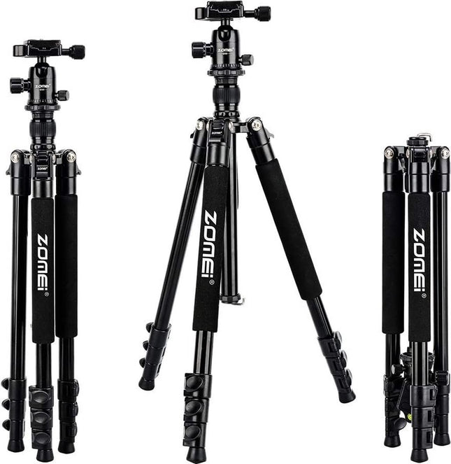 Q555 Professioneel Lichtgewicht DSLR Camerastatief - Universeel Fotostatief voor Fotografie – Aluminium Tripod Zwart 160CM