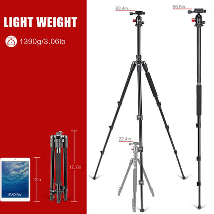 Professioneel Lichtgewicht DSLR Camerastatief - Universeel Fotostatief voor Fotografie – Aluminium Tripod Zwart 161CM image 12
