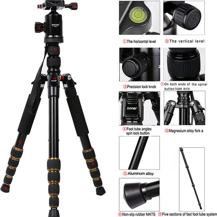 Zomei Z669 Professioneel Lichtgewicht DSLR Camerastatief - Universeel Fotostatief voor Fotografie – Aluminium Tripod Monopod - Zwart 152CM image 6