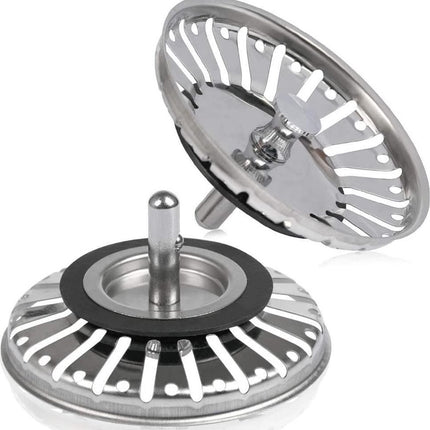Voordeel Set Waterval RVS Gootsteen Afvoer Plug Keuken - Spoelbak zeef - Afvoerstopper - Korfplug - Gootsteen zeef 84mm - 2 stuks