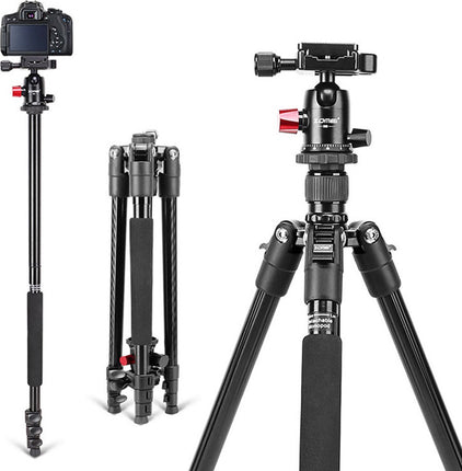 Professioneel Lichtgewicht DSLR Camerastatief - Universeel Fotostatief voor Fotografie – Aluminium Tripod Zwart 161CM